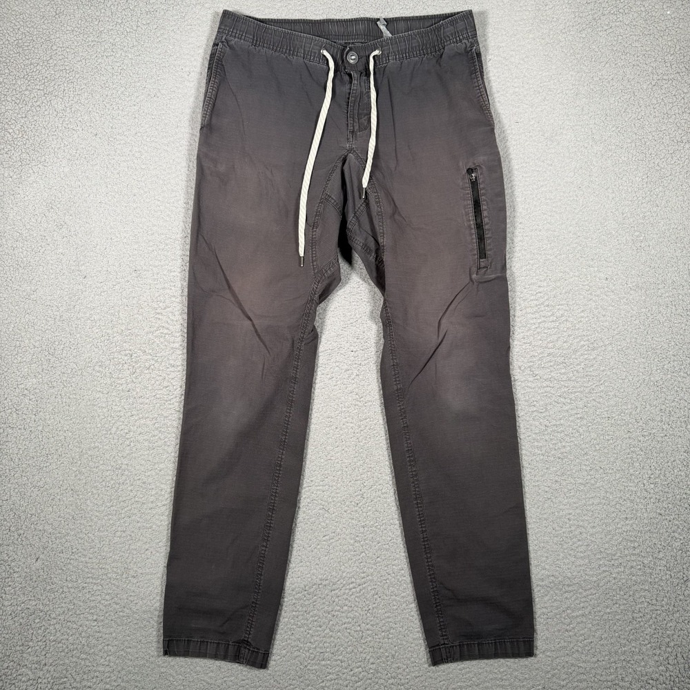 Vuori Pants Mens Large Gray Ripstop Elastic Waist Drawstring Casual Preppy Logo